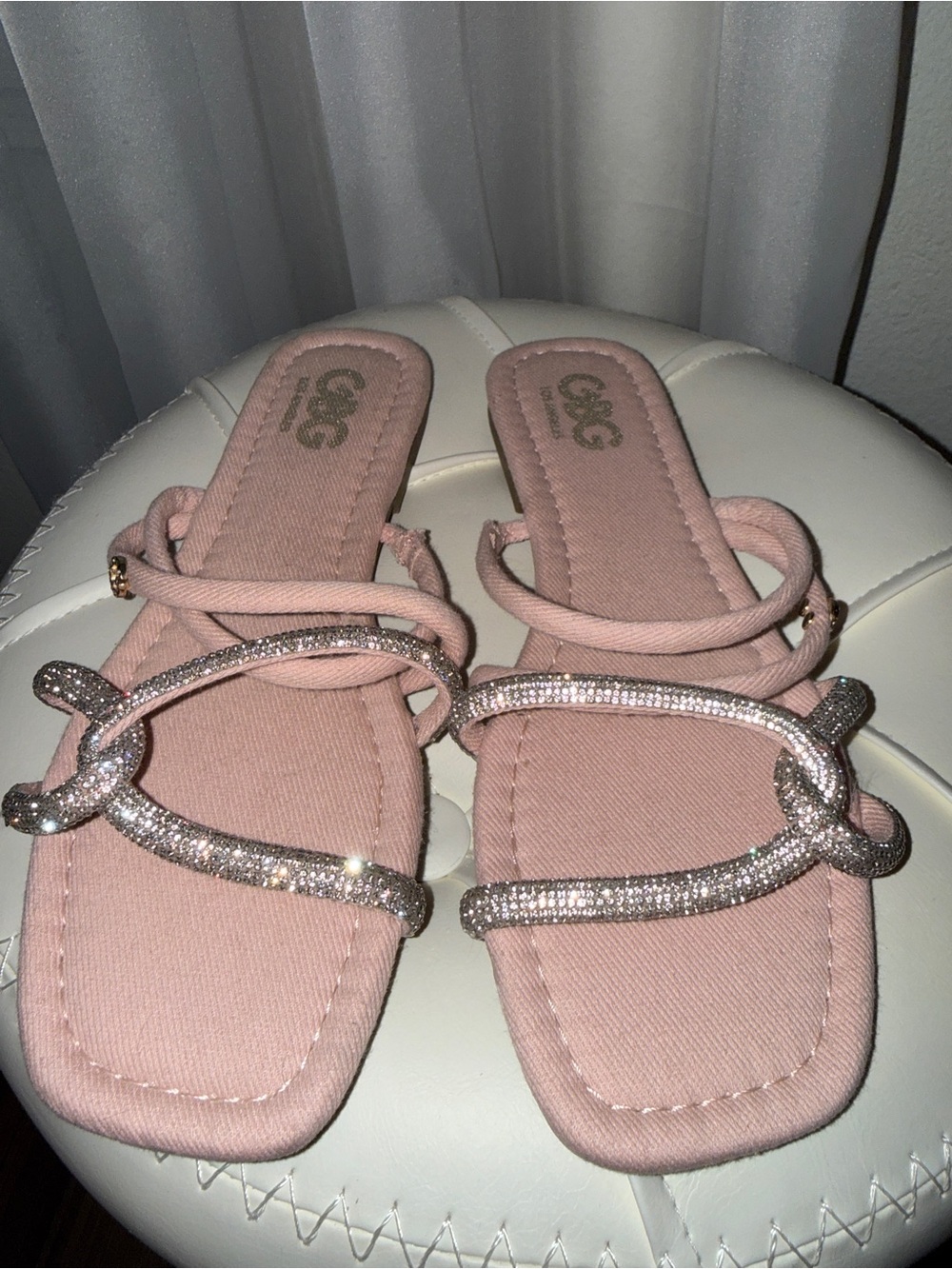 GBG Los Angeles Pink Jeweled Strappy Slide Sandals